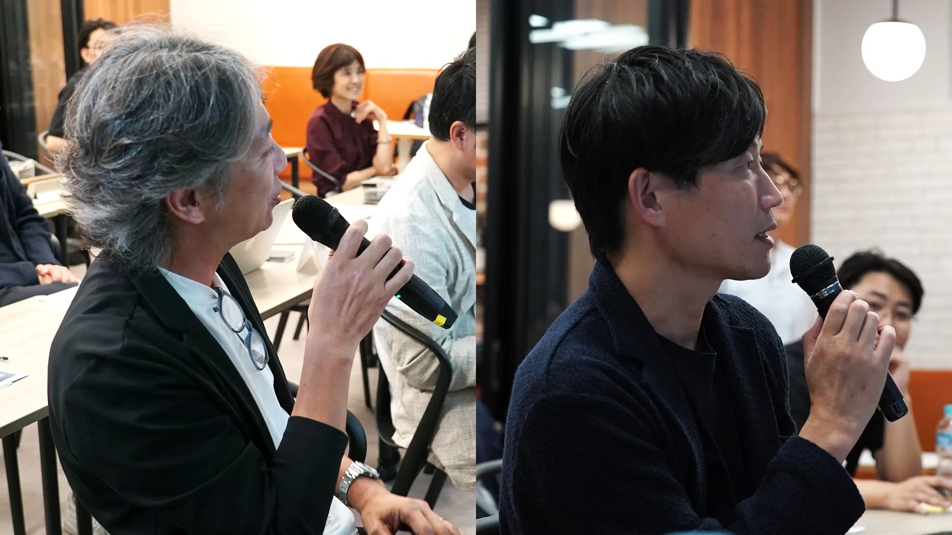 垣貫真和氏（左：運営会合）、中川栄治氏（右：選考評価委員）